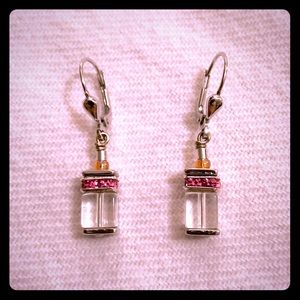 Square Crystal Drop Silver Leverback Earrings